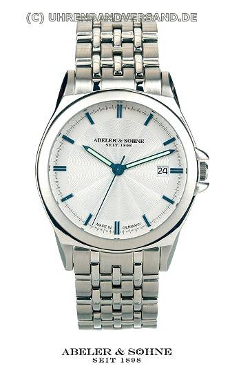 Men\'s watch elegant stainless steel silver watch face stainless steel band Abeler & S�hne (*AS*HU*) - Produktbild 