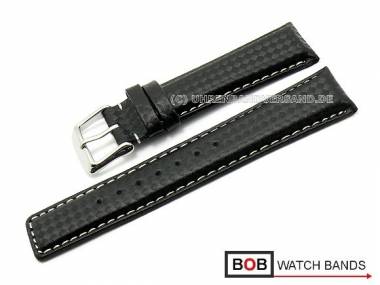 Watch band -Carbon- 20mm black carbon look leather stitched by BOB (width of buckle 18 mm) - Bild vergr��ern 