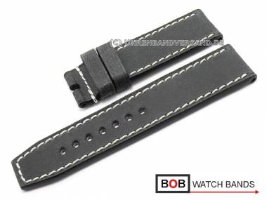 Watch band -New Marino Firenze- 24mm black aviator style calf`s leather BOB (width of buckle 24 mm) - Bild vergr��ern 