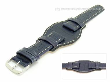 Watch band 20mm dark blue with leather pad light contrast stitching alligator-grain - Bild vergr��ern 