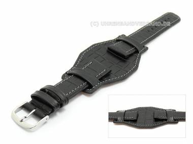 Watch band 18mm black with leather pad grey stitching alligator-grain - Bild vergr��ern 