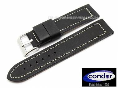 Watch strap 24mm black vintage look smooth white stitching by Condor (width of buckle 24 mm) - Bild vergr��ern 
