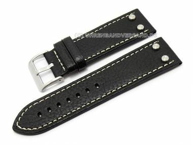 Watch strap 26mm black calf's leather aviator style with rivets by Condor (width of buckle 24 mm) - Bild vergr��ern 