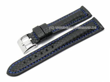 Watch strap 24mm black carbon look blue contrast stitching (width of buckle 22 mm) - Bild vergr��ern 