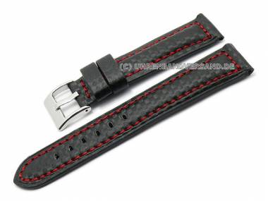 Watch strap 18mm black carbon look red contrast stitching (width of buckle 16 mm) - Bild vergr��ern 