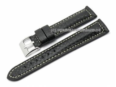 Watch strap 20mm black carbon look lightly contrast stitching (width of buckle 18 mm) - Bild vergr��ern 
