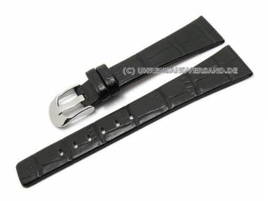 Watch strap 20mm black leather alligator grain (width of buckle 14 mm) - Bild vergr��ern 