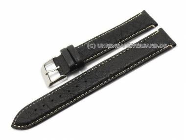 Watch strap XL 16mm black genuine buffalo leather grained (width of buckle 16 mm) - Bild vergr��ern 