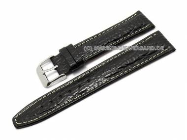 Watch strap 18mm black leather shark grain (width of buckle 16 mm) - Bild vergr��ern 