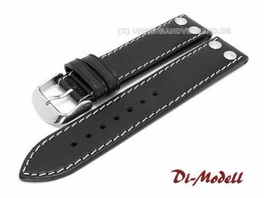 Watch band 24mm black Di-Modell -IKARUS- smooth light contrast stitching with rivets - Bild vergr��ern 