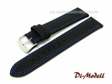Watch band 18mm black by Di-Modell -Colorado- smooth blue stitching (width of buckle 16 mm) - Bild vergr��ern 