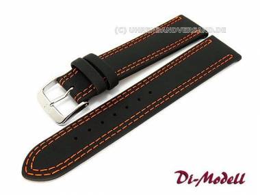 Watch band 22mm black by Di-Modell -Colorado- smooth orange stitching - Bild vergr��ern 