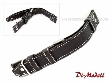 Watch band 22mm black Di-Modell -Tornado- Aviator band light stitching with rivets - Bild vergr��ern 
