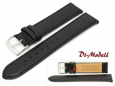 Watch band 18mm black Di-Modell -Calf waterproof- smooth surface stitched (width of buckle 16 mm) - Bild vergr��ern 