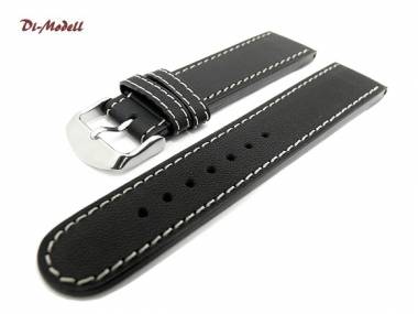 Watch band 22mm black by Di-Modell -Jumbo- robust white stitching - Bild vergr��ern 