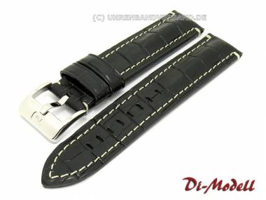 Watch band 22mm black Di-Modell -Bali Chrono- alligator grain light colored stitching - Bild vergr��ern 