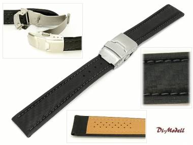 Watch band 20mm black by Di-Modell -Carbon Chrono- deployment clasp waterproof - Bild vergr��ern 