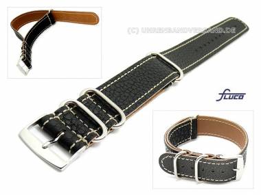 Watch band -Nato Special- 24mm black natural shrunken leather one piece band by Fluco - Bild vergr��ern 