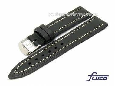 Watch band -Touareg- 18mm black real leather very robust smooth light contrast stitching by Fluco - Bild vergr��ern 