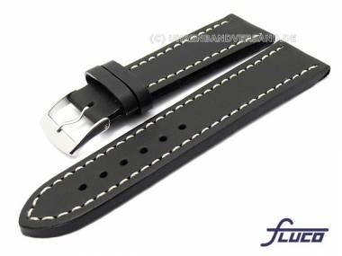 Watch band -Touareg- 24mm black real leather very robust smooth light contrast stitching by Fluco - Bild vergr��ern 
