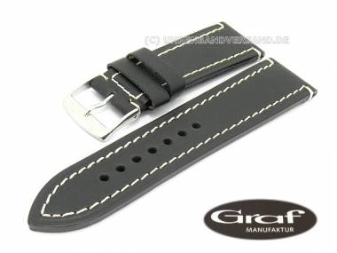 Watch band -M�nster- 24mm black smooth genuine leather light stitching Graf (width of buckle 22 mm) - Bild vergr��ern 