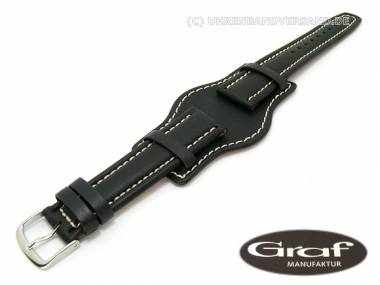 Watch band -Montana Special- 20mm black fine grained with leather pad Graf (width of buckle 18 mm) - Bild vergr��ern 