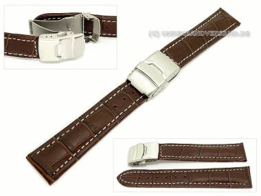 Watch band 16mm dark brown alligator grain light stitching clasp (width of buckle 16 mm) - Bild vergr��ern 