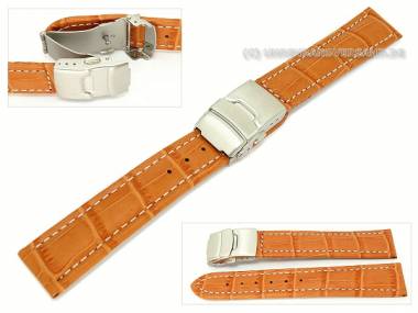 Watch band 26mm orange light contrast stitching alligator grain clasp (width of buckle 24 mm) - Bild vergr��ern 