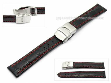 Watch band 18mm black alligator grain clasp red stitching (width of buckle 18 mm) - Bild vergr��ern 