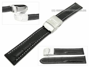 Watch band 26mm black light contrast stitching alligator grain clasp (width of buckle 24 mm) - Bild vergr��ern 