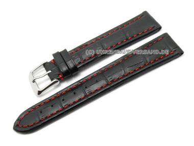 Watch band 24mm leather black alligator grain red stitching (width of buckle 22 mm) - Bild vergr��ern 