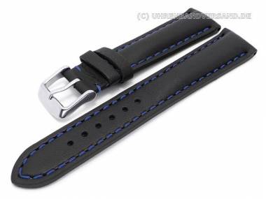 Watch band 22mm black smooth surface blue stitching padded (width of buckle 20 mm) - Bild vergr��ern 