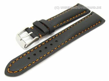 Watch band 18mm black smooth surface orange stitching padded (width of buckle 16 mm) - Bild vergr��ern 