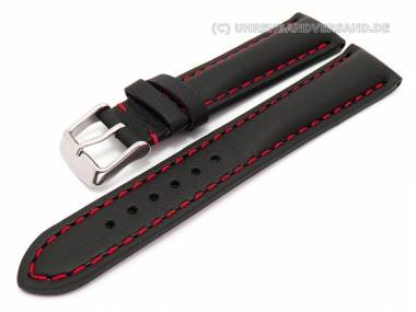 Watch band 24mm black smooth surface red stitching padded (width of buckle 20 mm) - Bild vergr��ern 