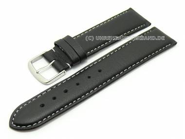 Watch band 21mm black leather grained light contrast stitching (width of buckle 20 mm) - Bild vergr��ern 