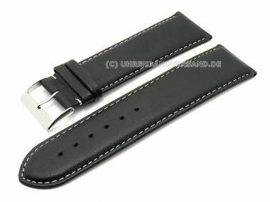 Watch band 28mm black leather grained light contrast stitching - Bild vergr��ern 
