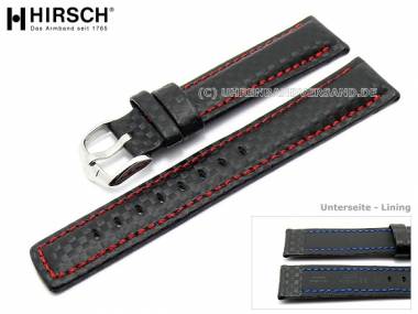 Watch band -Carbon- 24mm black red stitching by HIRSCH - Bild vergr��ern 