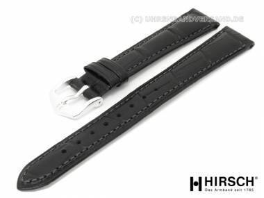 Watch band XL -Duke - 16mm black alligator grain stitched by HIRSCH (width of buckle 14 mm) - Bild vergr��ern 