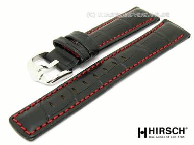 Watch band XL -Grand Duke- 22mm black alligator grain red stitching by HIRSCH - Bild vergr��ern 