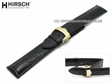 Watch band -Lord- 20mm black with golden coloured comfort clasp alligator grain from HIRSCH - Bild vergr��ern 