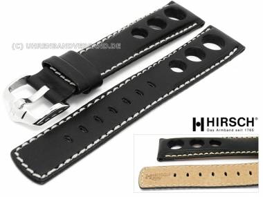 Watch band -Rally- 22mm black smooth surface light colored stitching by HIRSCH - Bild vergr��ern 