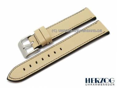 Watch strap -Fancy- 22mm beige leather with textile edges by HERZOG (width of buckle 22 mm) - Bild vergr��ern 