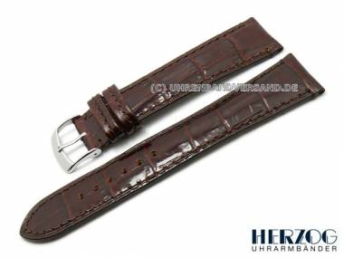 Watch strap -Paris- 22mm dark brown alligator grain stitched by HERZOG (Schlie�enansto� 18 mm) - Bild vergr��ern 