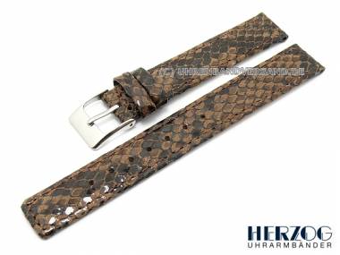 Watch band -Snake- 14mm dark brown by Herzog Snakeprint smooth (width of buckle 14 mm) - Bild vergr��ern 