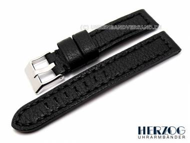 Watch band -Extremo- 24mm black aviator look grained HERZOG (width of buckle 24 mm) - Bild vergr��ern 