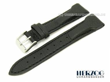 Watch band -Hirsch-Spezial- 22mm black genuine deer leather by Herzog (width of buckle 20 mm) - Bild vergr��ern 