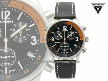 Men's aviator watch -6292-4- chronograph satined stainless steel black face by Junkers (*JK*HU*) - Bild vergr��ern 