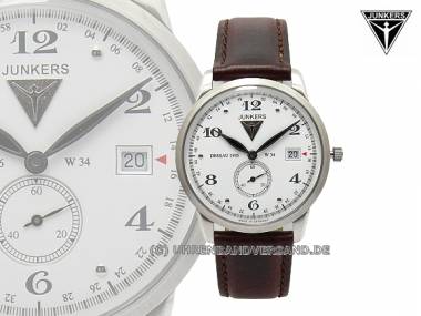 Men's watch -6334-1- aviator stainless steel white face brown leather strap by Junkers (*JK*HU*) - Bild vergr��ern 