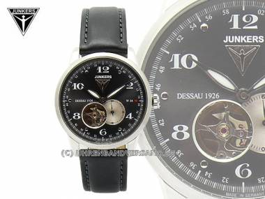 Automatic men's aviator watch -6360-2- satined stainless steel black face by Junkers (*JK*HU*) - Bild vergr��ern 