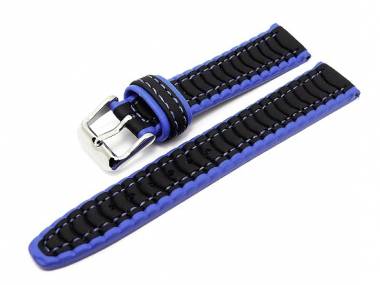 Watch band casual style 20mm black/dark blue synthetic waterproof - Bild vergr��ern 